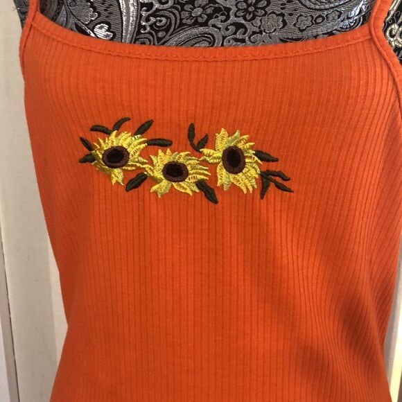 Sunflowers Poly Spandex Sundress with adjustable straps. Medium no size tag. - Picture 3 of 9